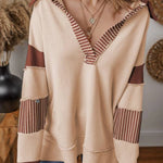 Light French Beige Striped Patchwork Collar Sweatshirt