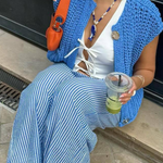 Pocket Sleeveless Cropped Knitted Cardigan Vest