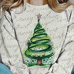 Printed Christmas Contrast Color Long Sleeve Pullover Sweatshirt