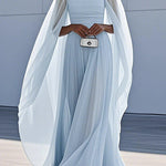 Cape Gauze Pleated Split-Joint Square-Neck Evening Dresses Maxi Dresses