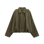 Lapel faux suede loose-fitting workwear jacket