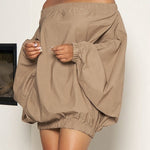 Long Sleeves Loose Elasticity Solid Color Off-The-Shoulder Mini Dresses