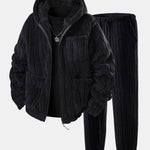 Striped Teddy Fleece Zip Up Hoodie & Striped Teddy Fleece Jogger Pants