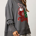 Christmas Candy Cup Sequined Casual Loose Sweatshirt