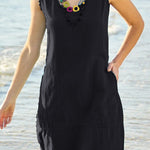 Chun color cotton and linen U-neck sleeveless pocket midi dress