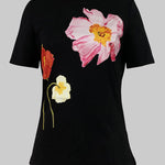 Short Sleeves Skinny Floral Printed Split-Joint Round-Neck T-Shirts