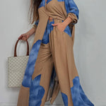 High Waisted Wide Leg Drawstring Elasticity Floral Printed Split-Joint Pants Trousers