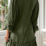 Loose Long Sleeve Ruffle Hem Cotton Linen Dress