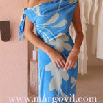 One Shoulder Tie Knot Printed Maxi Dress