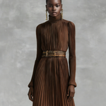 Women's Elegant Brown Chiffon High-neck Long-sleeved Maxi Dress