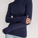 Long Sleeves Skinny Solid Color High Neck Pullovers Sweater Sweater Tops