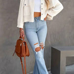 Women's Waffle Cardigan Short Top Jacket