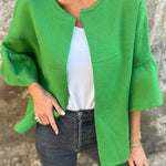 Fashionable Patchwork Round Neck Bell Sleeve Loose Jacket