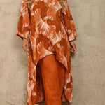 Exquisite Floral Print Crew Neck Paneled Pant Suit