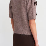 Jensin Knit Satin Bow Detail Short Sleeve Crop Sweater
