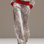 Casual Sporty Retro Snakeskin Gray Velvet Hooded Sweatshirt Wide-Leg Set