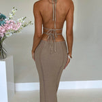Pure desire halter neck wrap chest hollow stitching lace-up dress