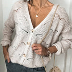 Fashionable V-neck Long-sleeved Knitted Sweater Cardigan
