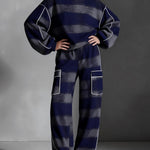 Loose Wide Leg Contrast Color Line Split-Joint Striped Pants