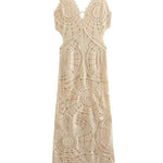 On Vacay Time Crochet Lace Cutout Waist Coverup Stretch Maxi Dress