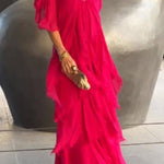 Elegant V-neck Fashionable Cake Long Dress