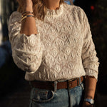 High collar hollow ruffle top shirt