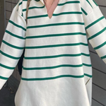 Loose-fitting Striped Sweater with Lapel Collar