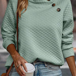 Solid Color Plaid Turtleneck Button Casual Sweatshirt