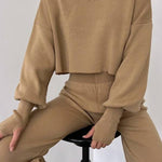 Casual Loose-fitting Long-sleeves Top and Pants Two-piece Set