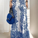 Bodycon High Waisted Flower Print Hollow Pockets Cold Shoulder Maxi Dresses