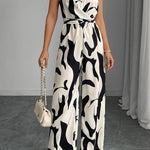 Abstract Print Halter Neck Wide-Leg Jumpsuit