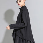 High-Low A-Line Falbala Split-Joint Split-Back High-Neck T-Shirts Tops