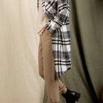 Plaid print drop shoulder overcoat