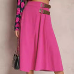 Leather Stitching Solid Color Fashionable Skirt, Elegant and Artistic Retro Skirt for Women