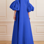 Loose Flower Shape Solid Color Stand Collar Lantern Sleeves Maxi Dresses