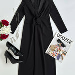 Long Sleeves Skinny Solid Color Deep V-Neck Maxi Dresses