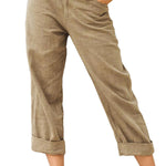 Solid color cotton and linen fashionable loose high waist casual pants