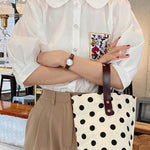 Vintage Canvas Polka-Dot Printed Makeup Tote Bag Bucket Bag