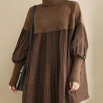 Knitting Pleats Split-Joint High-Neck Pullover Top