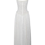 Ulissa Light Green Square Neck Jacquard Textured High Slit Maxi Dress
