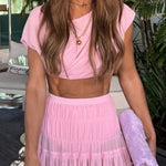Stunning Chiffon Ruched Shoulder Short Sleeve Crop Top