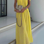 Modern and Sophisticated Linen Blend Draped Braids Cover Up Maxi Dress