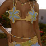 Reina Knit Crochet Handmade Flower Beaded Strap Stretch Bralette
