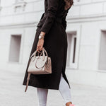 Simple Long-sleeved V-neck Tie Woolen Coat