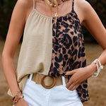 Khaki Leopard Contrast Spaghetti Strap Flowy Top