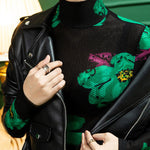 Urban Skinny Lace Printed Half Turtleneck T-Shirts Tops