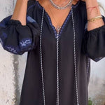 V-neck Bell Sleeve Embroidered Dress