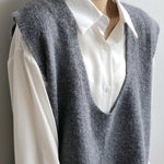 Knitting Irregularity Solid V-Neck Vest