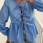 Fashion Bow Long Sleeve Shirt Top