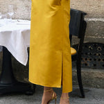 Long Sleeves Loose Solid Color Split-Side Stand Collar Midi Dresses